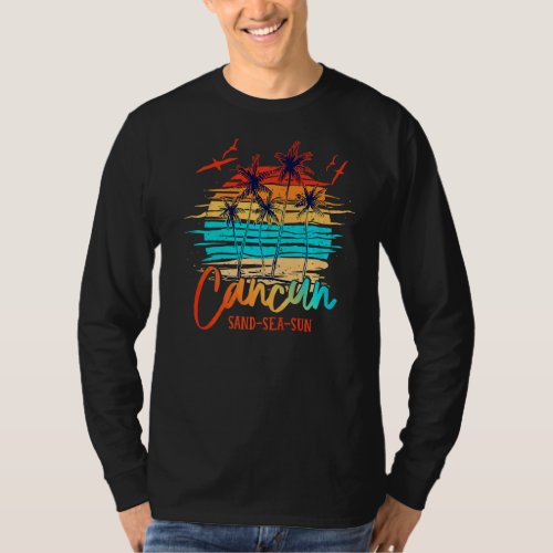 Cancun Mexico Palm Beach Surfboard Vacation Summer T_Shirt