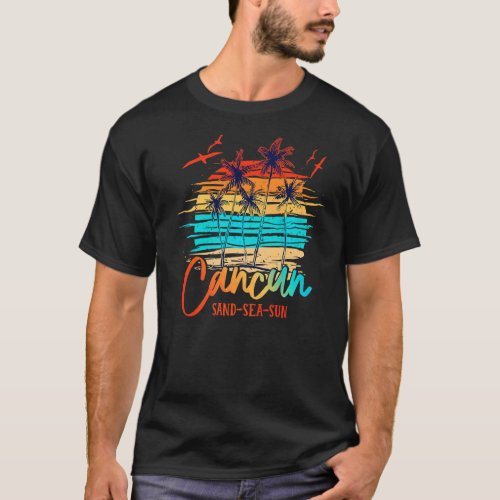 Cancun Mexico Palm Beach Surfboard Vacation Summer T_Shirt