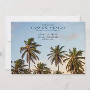 Cancun Mexico Palm Tree Beach Save the Dates Announcement