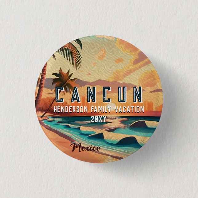 Cancún Mexico Palm Tree Sunset Travel Souvenir Button (Front)
