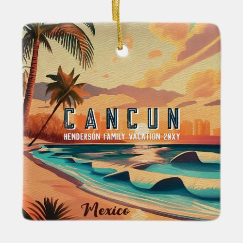 Cancn Mexico Palm Tree Sunset Travel Souvenir Ceramic Ornament