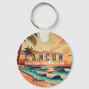 Cancún Mexico Palm Tree Sunset Travel Souvenir Keychain