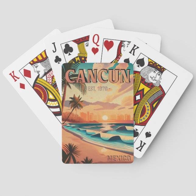 Cancún Mexico Palm Tree Sunset Travel Souvenir Poker Cards (Back)