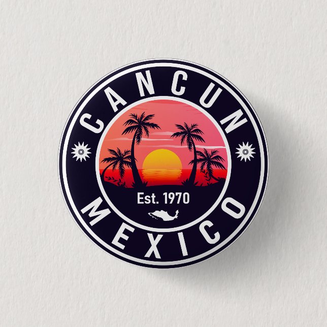 Cancun Mexico Palm Tree Vintage Travel Souvenir Button (Front)