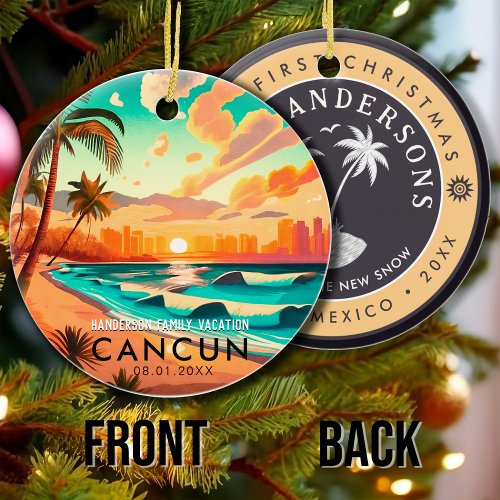 Cancún Mexico Palm Tree Vintage Travel Souvenir Ceramic Ornament