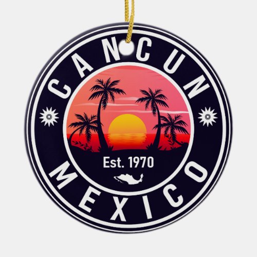 Cancun Mexico Palm Tree Vintage Travel Souvenir Ceramic Ornament