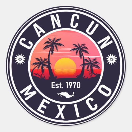 Cancun Mexico Palm Tree Vintage Travel Souvenir Classic Round Sticker