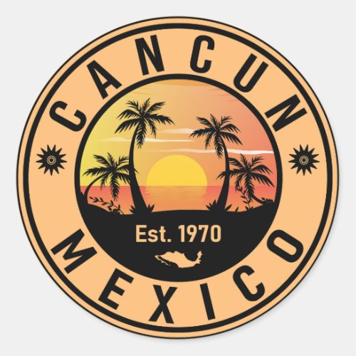 Cancun Mexico Palm Tree Vintage Travel Souvenir Classic Round Sticker