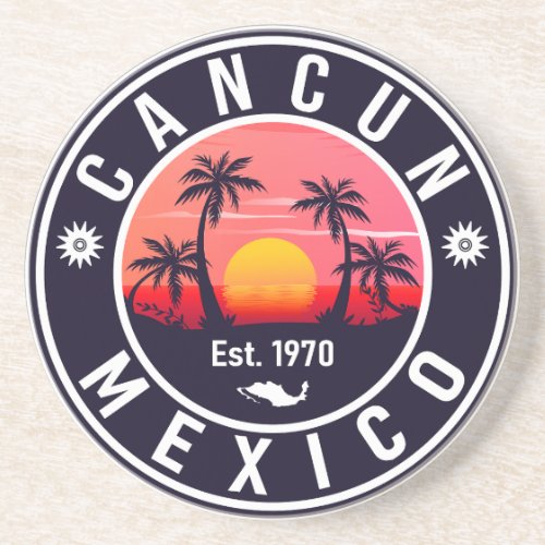 Cancun Mexico Palm Tree Vintage Travel Souvenir Coaster