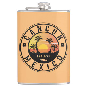 Cancun Mexico Palm Tree Vintage Travel Souvenir Flask