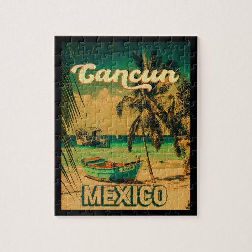 Cancun Mexico Palm Tree Vintage Travel Souvenir Jigsaw Puzzle