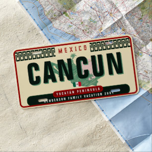 Cancún Mexico Palm Tree Vintage Travel Souvenir License Plate