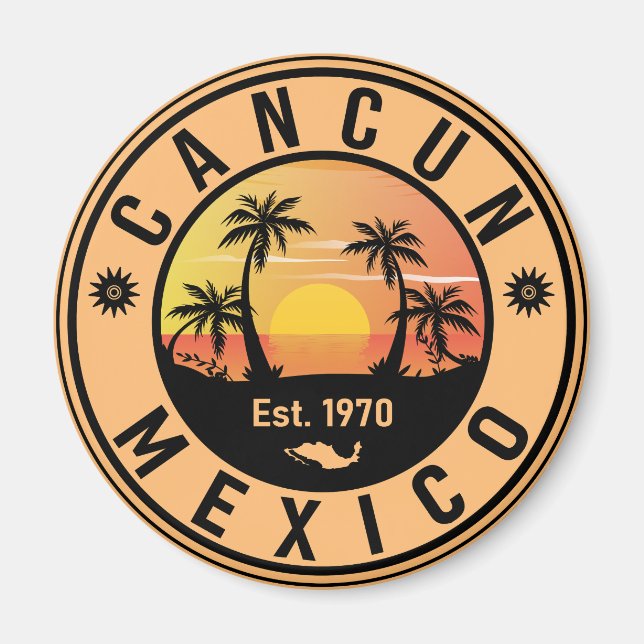 Cancun Mexico Palm Tree Vintage Travel Souvenir Magnet (Front)