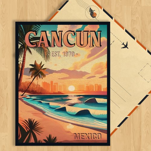 Cancn Mexico Palm Tree Vintage Travel Souvenir Postcard