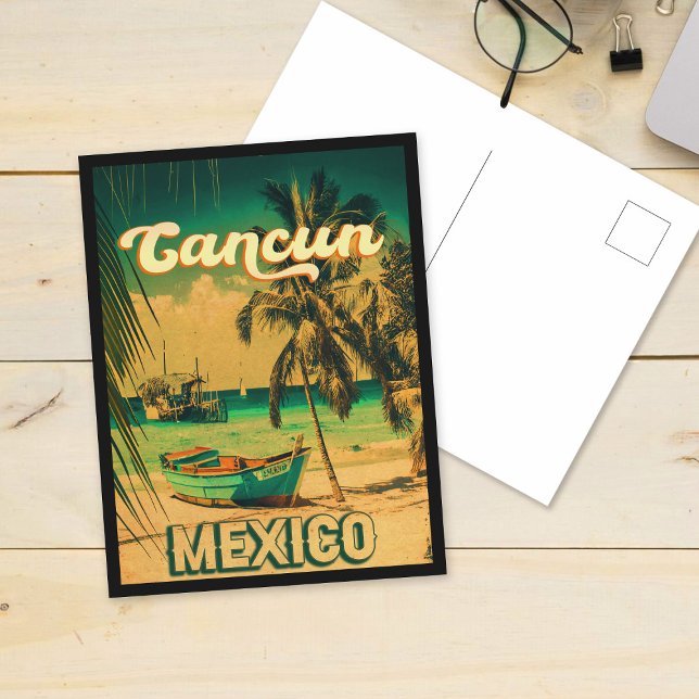 Cancun Mexico Palm Tree Vintage Travel Souvenir Postcard (Creator Uploaded)