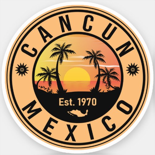 Cancun Mexico Palm Tree Vintage Travel Souvenir Sticker