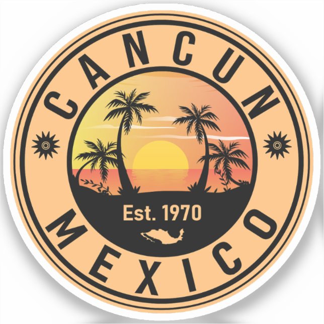 Cancun Mexico Palm Tree Vintage Travel Souvenir Sticker (Front)