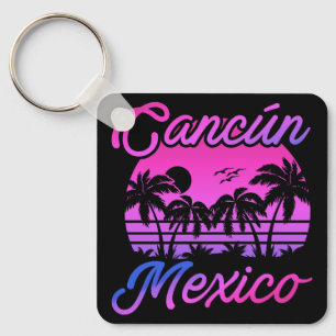 Cancun Mexico Palm Trees Retro Travel Souvenirs Keychain