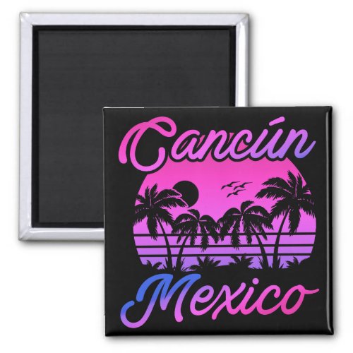 Cancun Mexico Palm Trees Retro Travel Souvenirs Magnet