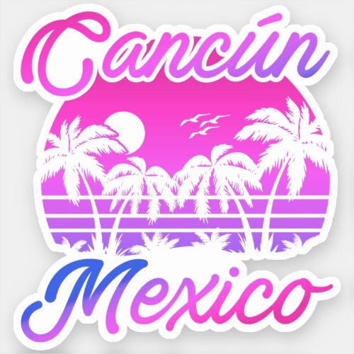 Cancun Mexico Palm Trees Retro Travel Souvenirs Sticker