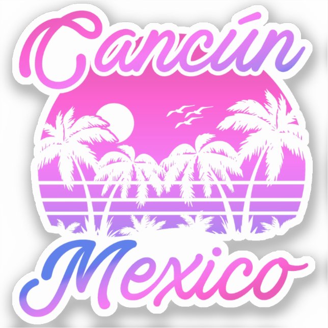 Cancun Mexico Palm Trees Retro Travel Souvenirs Sticker (Front)