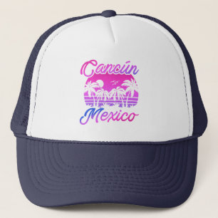 Cancun Mexico Palm Trees Retro Travel Souvenirs Trucker Hat