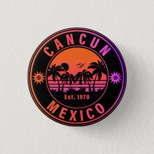 Cancun Mexico Palm Trees Vintage Travel Souvenirs Button