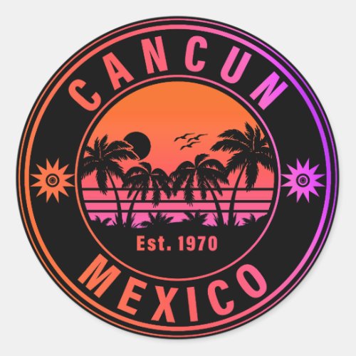 Cancun Mexico Palm Trees Vintage Travel Souvenirs Classic Round Sticker