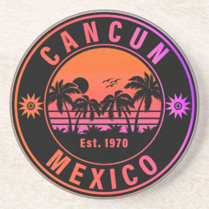 Cancun Mexico Palm Trees Vintage Travel Souvenirs Coaster