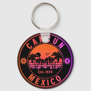 Cancun Mexico Palm Trees Vintage Travel Souvenirs Keychain