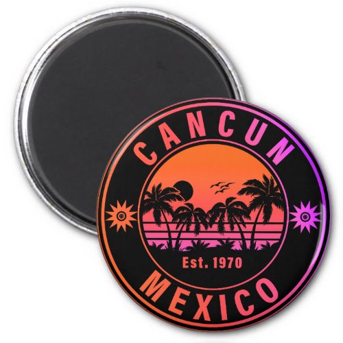 Cancun Mexico Palm Trees Vintage Travel Souvenirs Magnet