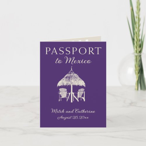 Cancun Mexico Purple Tropical Wedding Passport Invitation