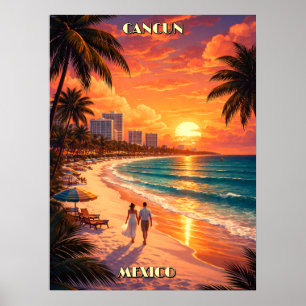 Cancun, Mexico Retro Art Deco Color Tourism Poster