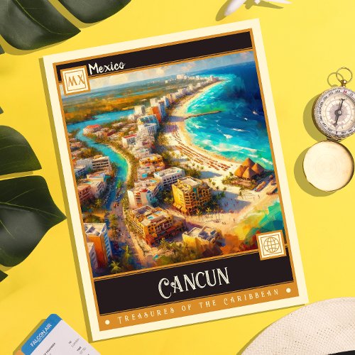 Cancun Mexico  Retro Painting Postcard