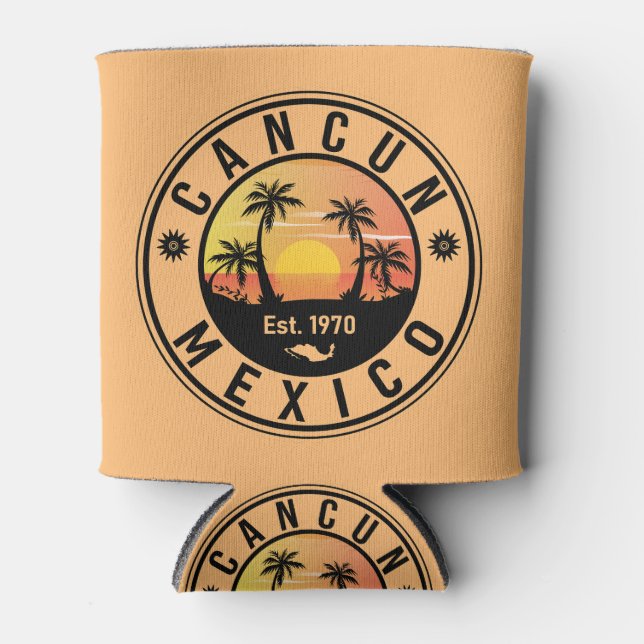 Cancun Mexico Retro Sunset Vintage Travel Souvenir Can Cooler (Front)