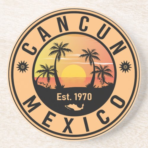 Cancun Mexico Retro Sunset Vintage Travel Souvenir Coaster