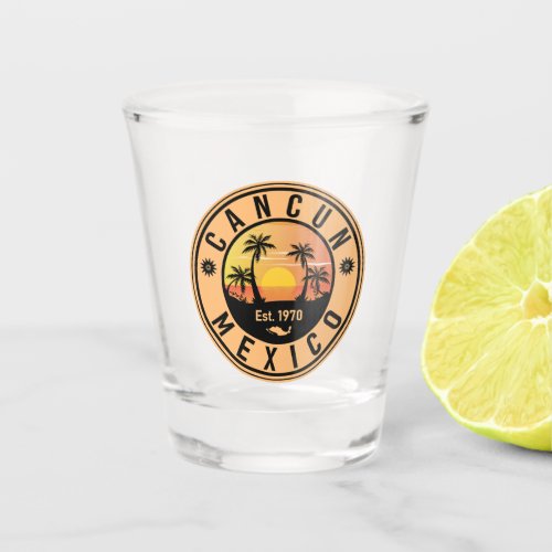 Cancun Mexico Retro Sunset Vintage Travel Souvenir Shot Glass