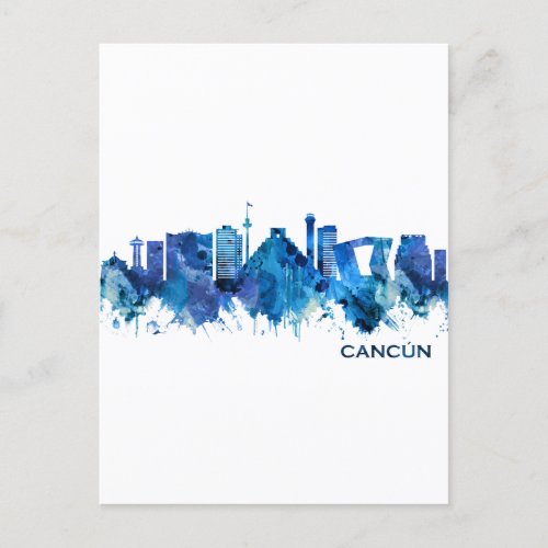 Cancun Mexico Skyline Blue Holiday Postcard