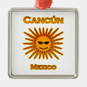 Cancun Mexico Sun Face Icon Metal Ornament
