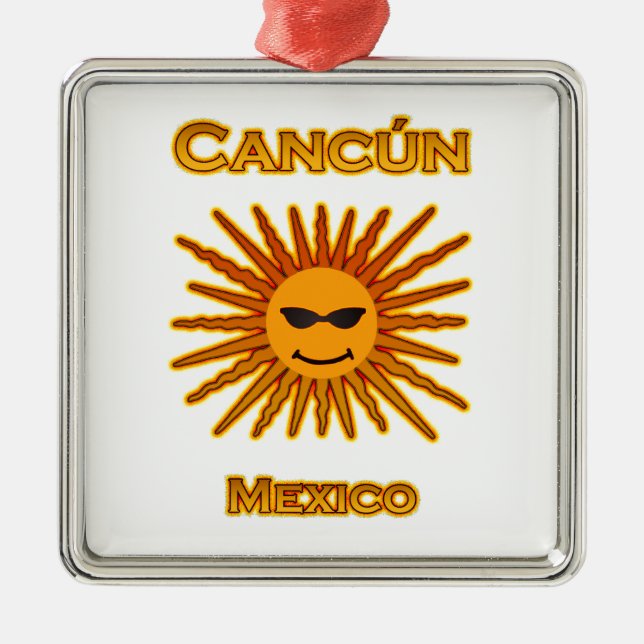 Cancun Mexico Sun Face Icon Metal Ornament (Front)