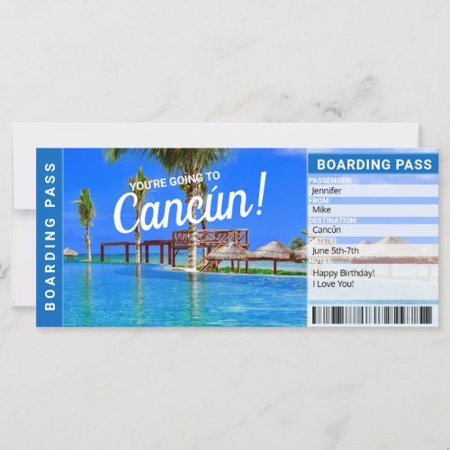 Cancn Mexico Surprise Trip Boarding Pass Ticket