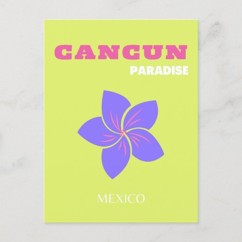 Cancun Mexico Travel Art Tropical Art Green Holiday Postcard