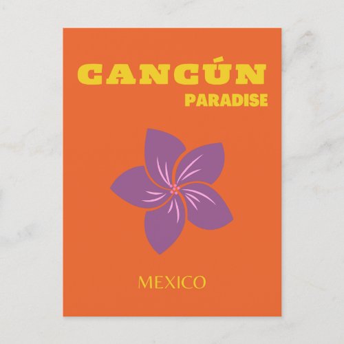 Cancun Mexico Travel Art Tropical Art Orange Holiday Postcard
