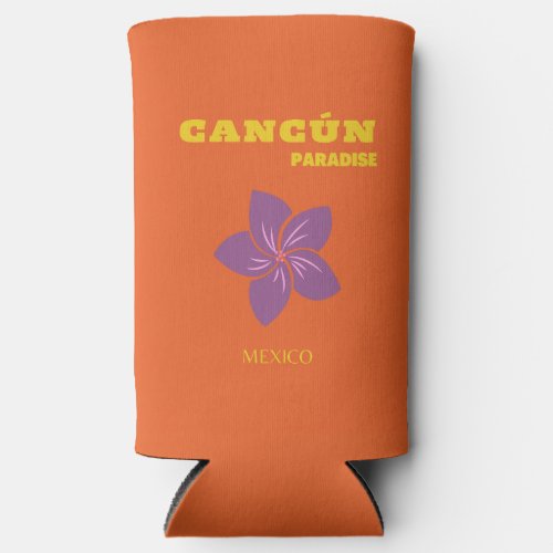 Cancun Mexico Travel Art Tropical Art Orange Seltzer Can Cooler