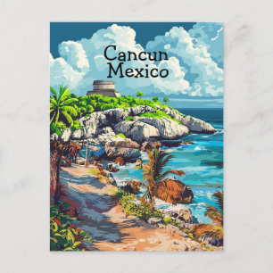 Cancun Mexico Travel Postcard, Cancun Mexico Art Postcard