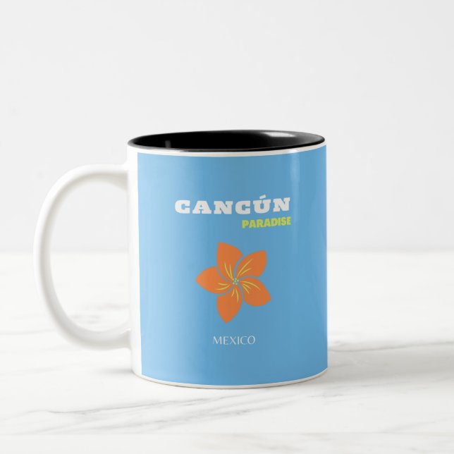 Cancun, Mexico, Tropical Art, Travel Art, Preppy Two-Tone Coffee Mug (Left)