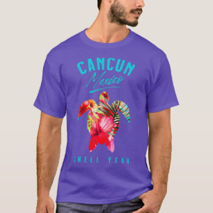 Cancun Mexico Tropical Hibiscus Flowers Sea Turtle T-Shirt