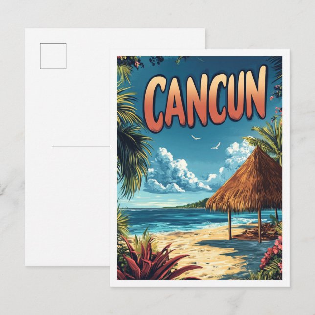 Cancun Mexico Vintage Illustration Travel Postcard (Front/Back)