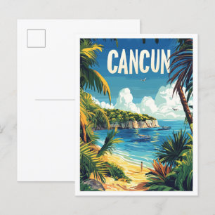 Cancun Mexico Vintage Illustration Travel Postcard