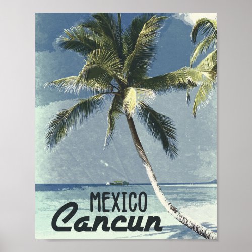 Cancun Mexico Vintage Retro Travel Beach Poster